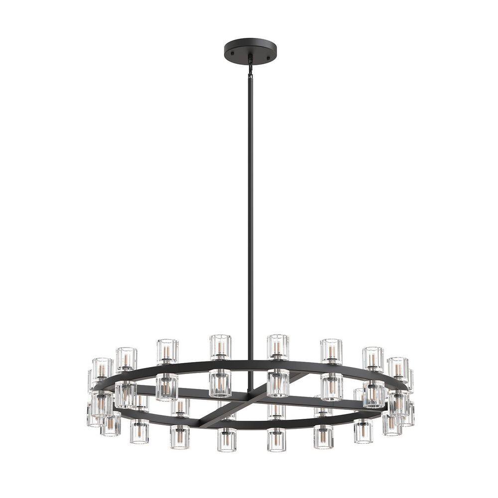 36 in. 36 Light Matte Black Wagon Wheel Chandelier with Crystal Shade and G4 LED Bulbs Included for Kitchen price history on PriceWatchPro