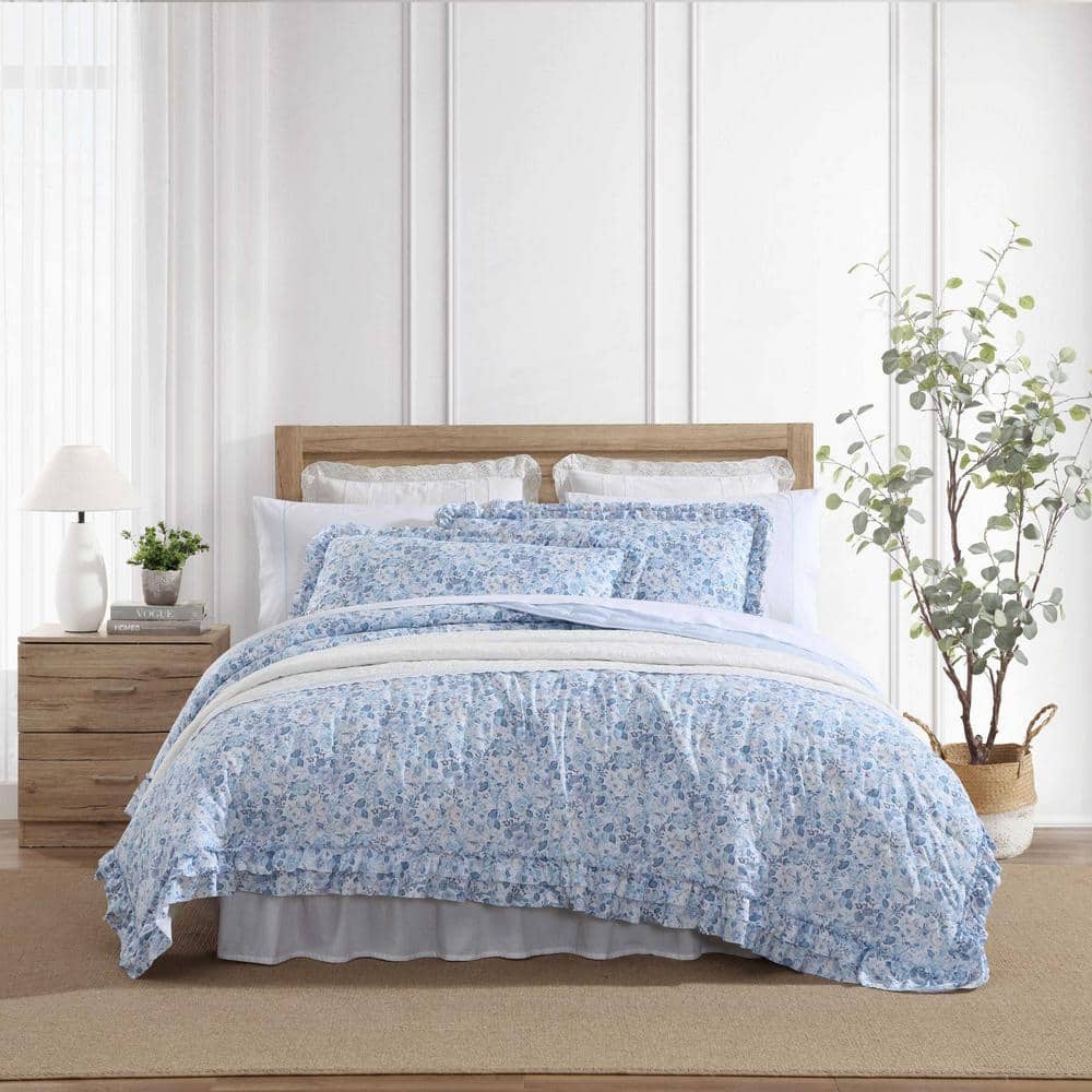 Laura Ashley Quartet 3-Piece Cashmere Blue Microfiber Full/Queen