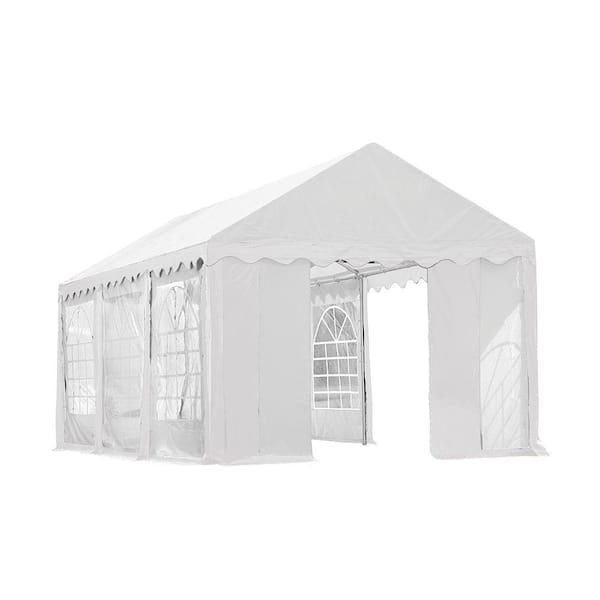 ShelterLogic 10 ft. W x 20 ft. H Party Tent in White with Enclosure Kit, 100% Waterproof, Fire-Rated Fabric, and Tool-Free Assembly