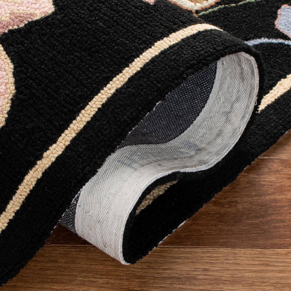 Elegant Floral Black Wool Hand-Knotted Area Rug - 2'9" x 4'9"