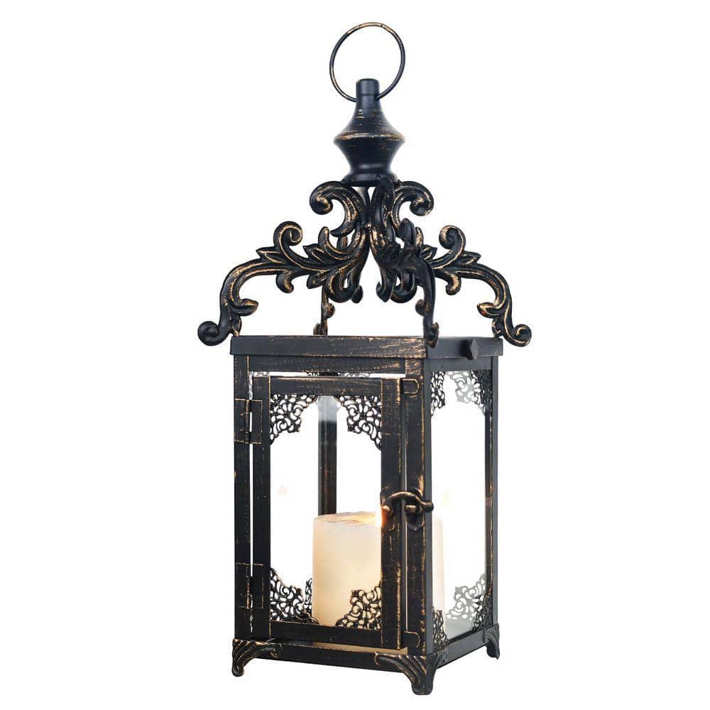 MOEPISY 16 in. H Bronze Metal Lanterns Decorative Indoor Outdoor