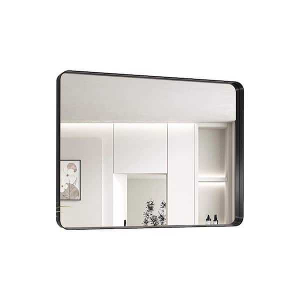 48 in. W x 32 in. H Rectangular Aluminium Framed Wall Bathroom Vanity Mirror in Black
