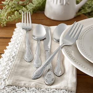 Rose Monogrammed Letter B 46-Piece Silver Stainless Steel Flatware Set (Service for 8)