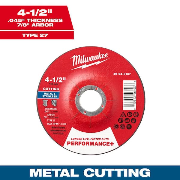 4-1/2 in. x. 045 in. x 7/8 in. Performance Plus Metal Cut Off Wheel-Type 27