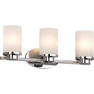 Sharyn 3-Light 8.25 in. Chrome Indoor Bathroom Vanity Wall Sconce or Wall Mount with Frosted Glass Cylinder Shades