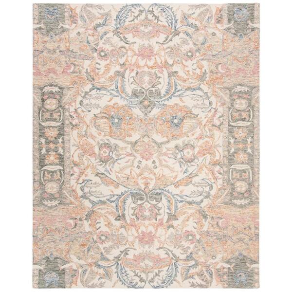 SAFAVIEH Micro-Loop Ivory/Blue 8 ft. x 10 ft. Floral Area Rug