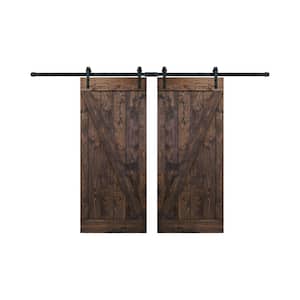Z Series 72 in. x 84 in. DIY Kona Coffee Finished Knotty Pine Wood Double Sliding Barn Door with Hardware Kit