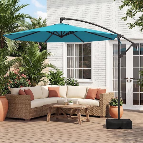 10 ft offset aluminum hanging patio umbrella Solar LED Outdoor Cantilever Umbrella Umbrella Easy Open Adustment with 32 LED Lights making it easy to move and position 10 FT Aluminum Offset Outdoor