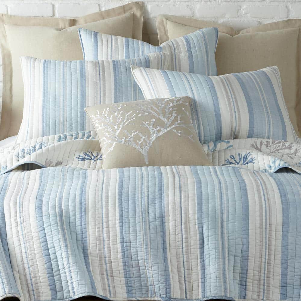 Twin Blue Cotton Reversible Nautical Quilt Set