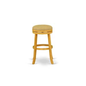 30 in. H Oak Counter Height Wooden Barstool Round Shape with Vegas Gold PU Leather Upholstered