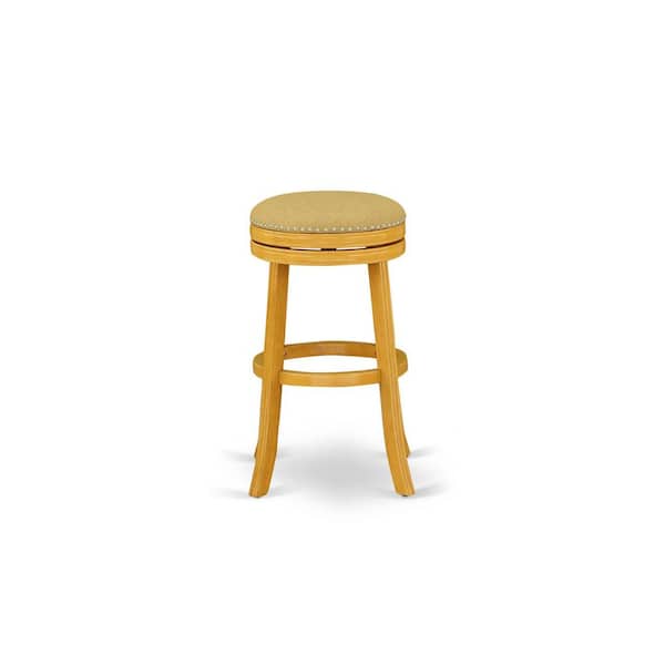 HOME IMPORTS EMPORIUM 30 in. H Oak Counter Height Wooden Barstool Round Shape with Vegas Gold PU Leather Upholstered