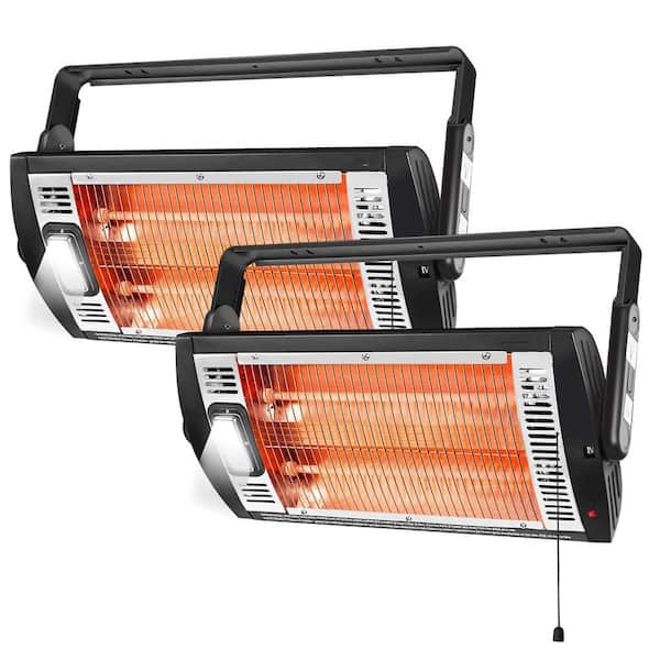 1500W Indoor Electric Ceiling Mounted Radiant Heater w Halogen Light, 5-Mode Settings, 90° Rotation for Garage Shop