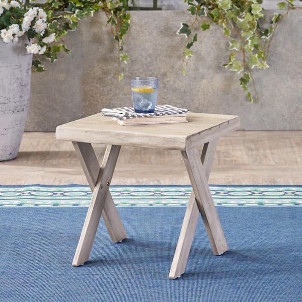 Noble House Eaglewood Light Gray Square Wood Outdoor Side Table 41986 ...