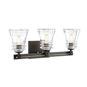 Graham Avenue 22 in. 3-Light Smoked Iron and Brushed Nickel Vanity Light with Clear Pressed Glass Shades