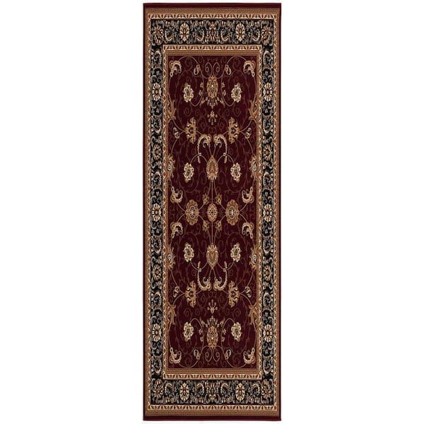 2 ft. x 14 ft. Red, Black Oriental Washable Area Rug