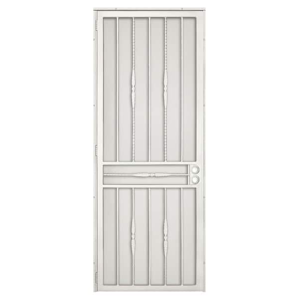 Unique Home Designs 36 in. x 96 in. Cottage Rose Navajo White Surface Mount Right-Hand Steel Security Door with Expanded Metal Screen