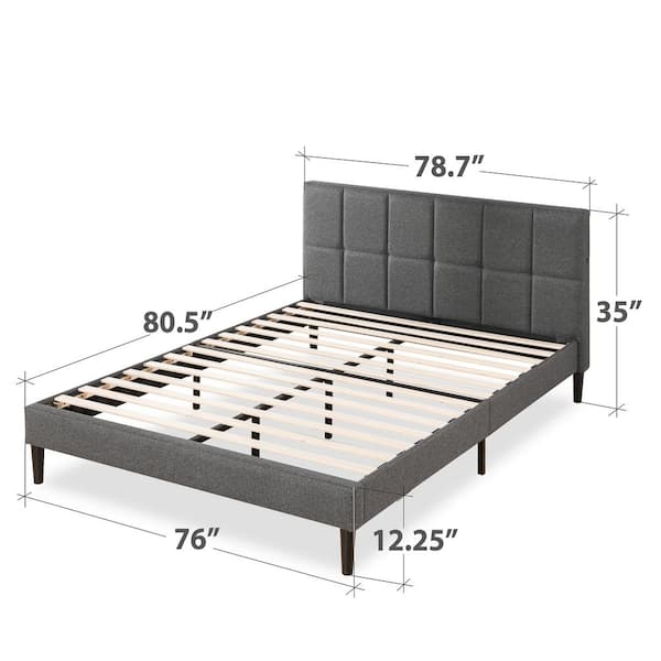 Lottie Grey King Upholstered Platform Bed Frame with Short Headboard and USB Ports