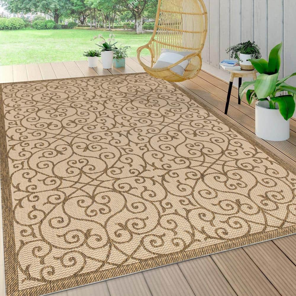 Madrid Vintage Filigree Beige/Brown 3' x 5' Synthetic Indoor/Outdoor Rug