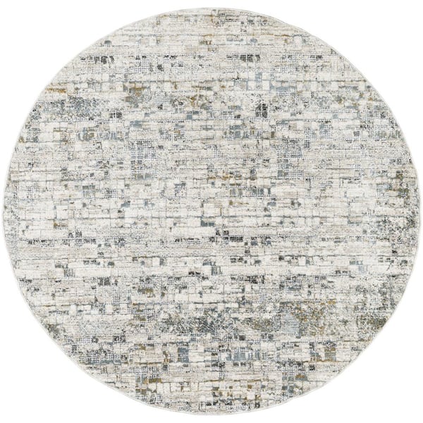Livabliss Dresden 8 ft. Round Gray/Blue Abstract Indoor Area Rug