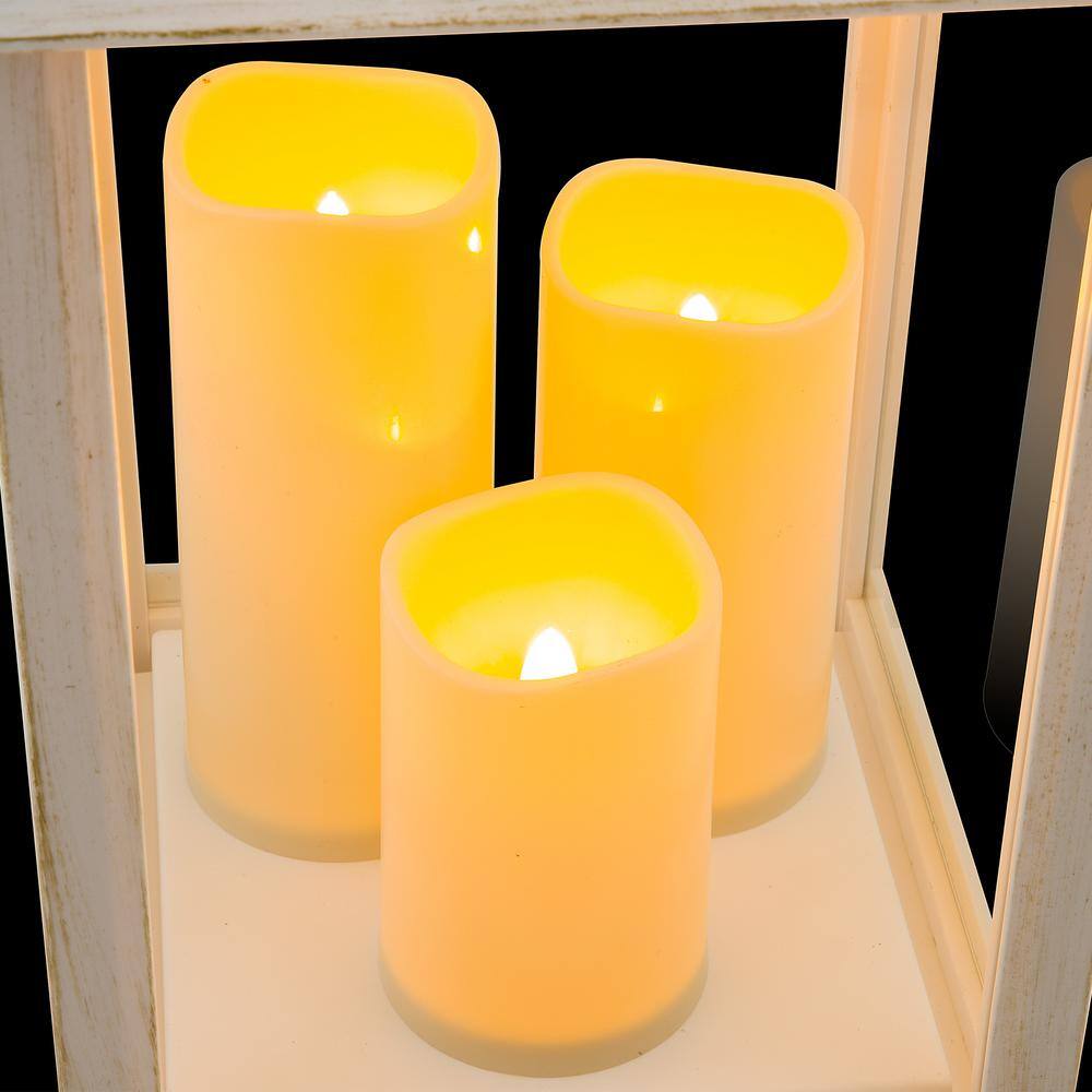22" White Plastic LED Flameless Candle Lantern