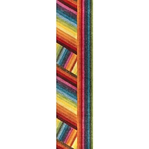 Retro Rainbow Contemporary Stripe Multi 2 ft. x 8 ft. Runner Rug