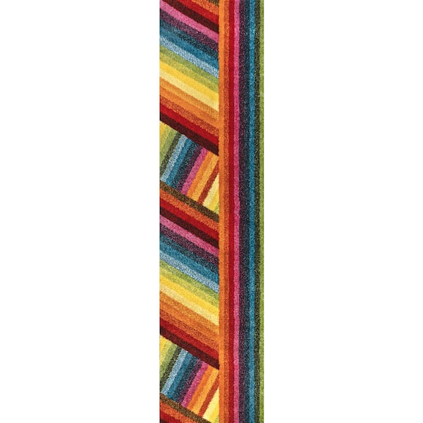 Retro Rainbow Contemporary Stripe Multi 2 ft. x 8 ft. Runner Rug