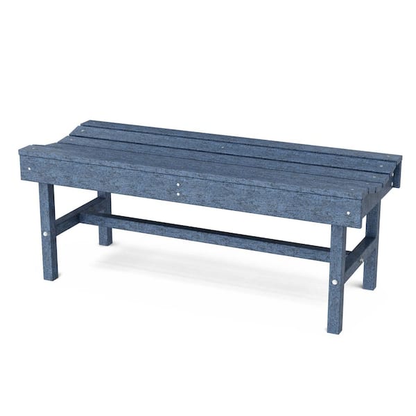 Wildridge Classic 46.5 in. Patriot Blue Plastic Backless Outdoor Vineyard Bench
