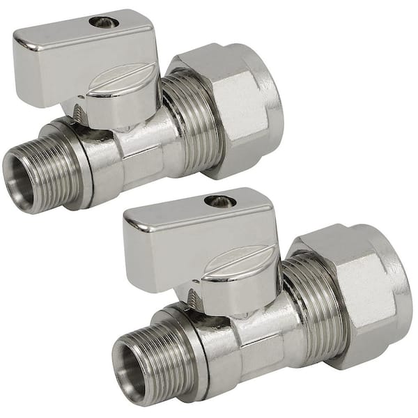 5/8 in. COMP x 3/8 in. OD COMP Quarter Turn Straight Compact Supply Stop Valve Lead Free Chrome Plated Brass (2-Pack)