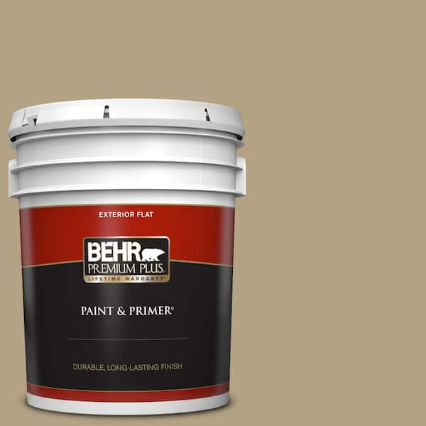 BEHR PREMIUM PLUS 5 gal. #PPU8-07 Chamois Tan Flat Exterior Paint & Primer