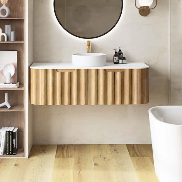 Yingze 48 in. Wall Mounted Single Sink Natural Wood Bath Vanity