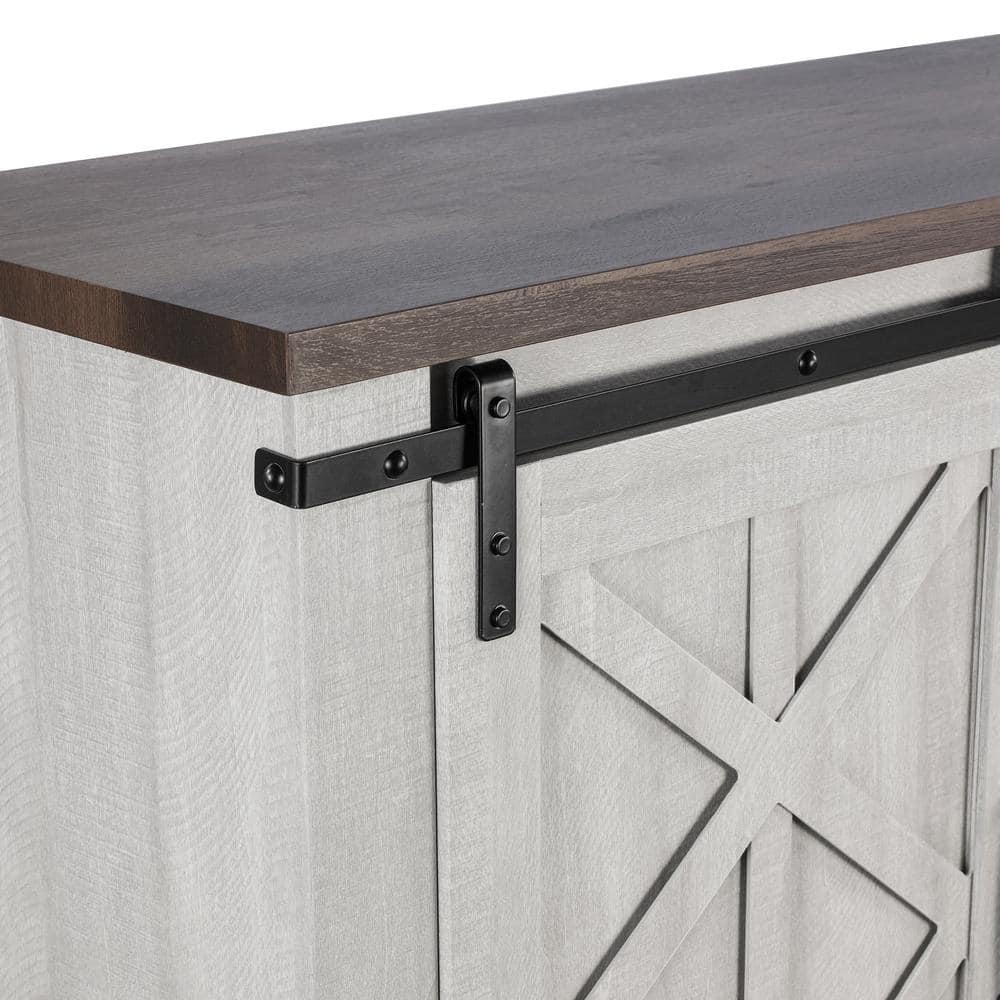 Coast-to-Coast Sliding Barn-Door TV Stand in Saw Cut-Off White