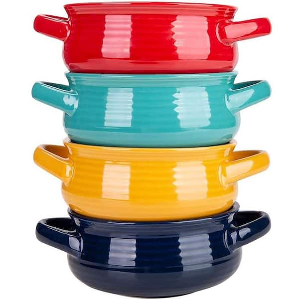 20-Piece Multicolor Ceramic Serving Bowl Set with Handles Microwave Dishwasher Safe for Soup Stew Cereal