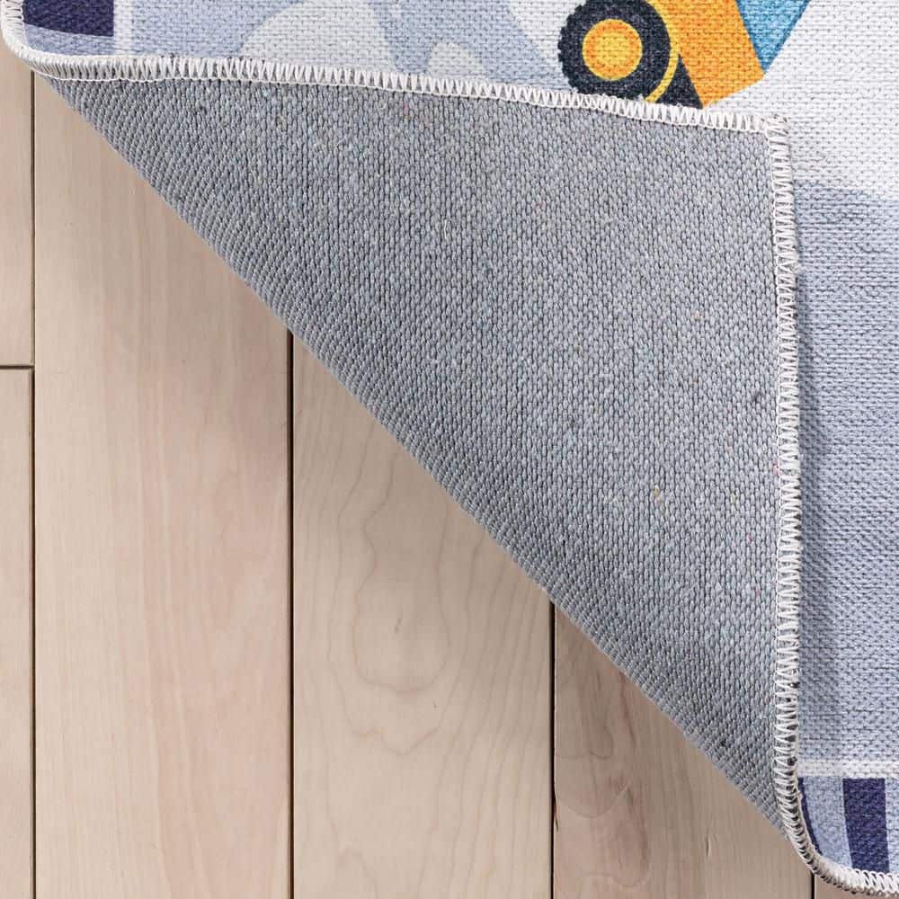 Gray Synthetic Chenille Kids Construction Playmat Rug 5' x 7'