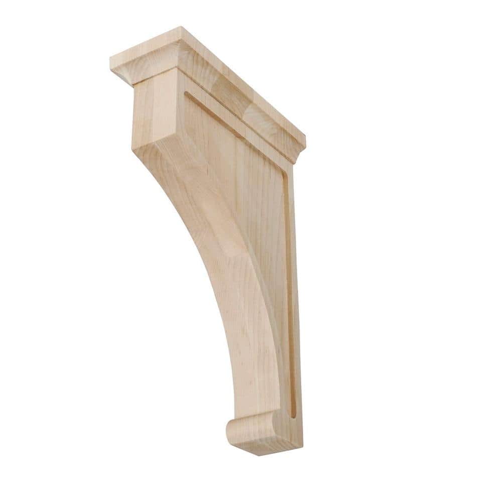 14 in x 3-7/8 in x 9 in Unfinished Large Solid Traditional Plain Wood Bracket Corbel