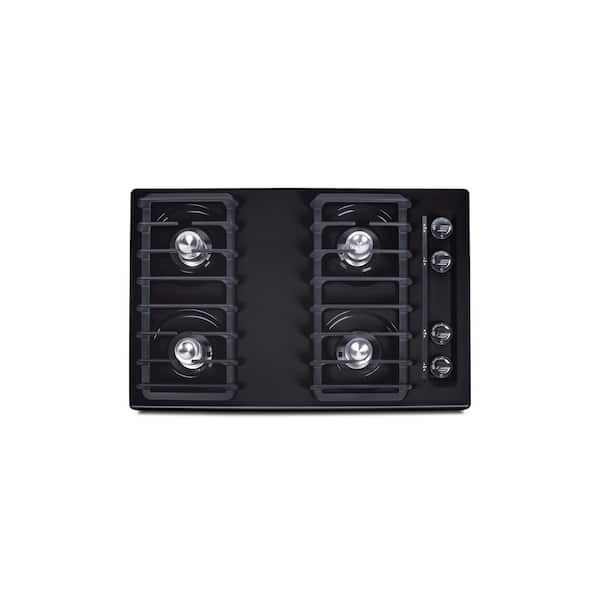 30 in. Wide Gas Cooktop in Black with 4 Burners