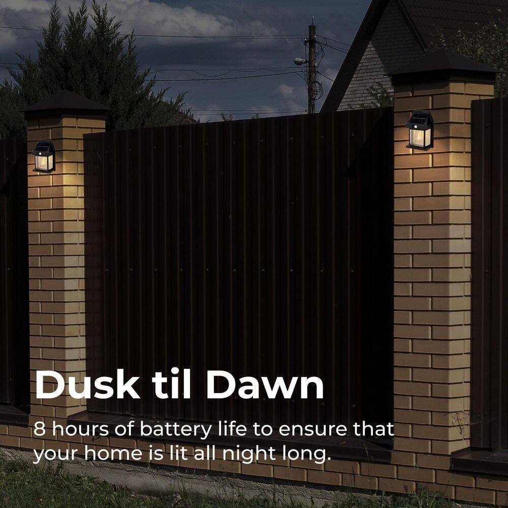 Matte Black Solar LED Outdoor Wall Lantern with Motion Sensor, 4-Pack