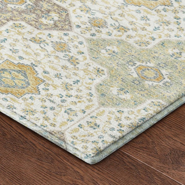 Mayfield Premium Machine Washable Abstract AMF2566 Ivory 2 ft. x 7 ft. Runner Rug