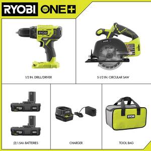 ONE+ 18V Lithium-Ion Cordless 2-Tool Combo Kit w/ Drill/Driver, Circular Saw, (2) 1.5 Ah Batteries, Charger, and Bag