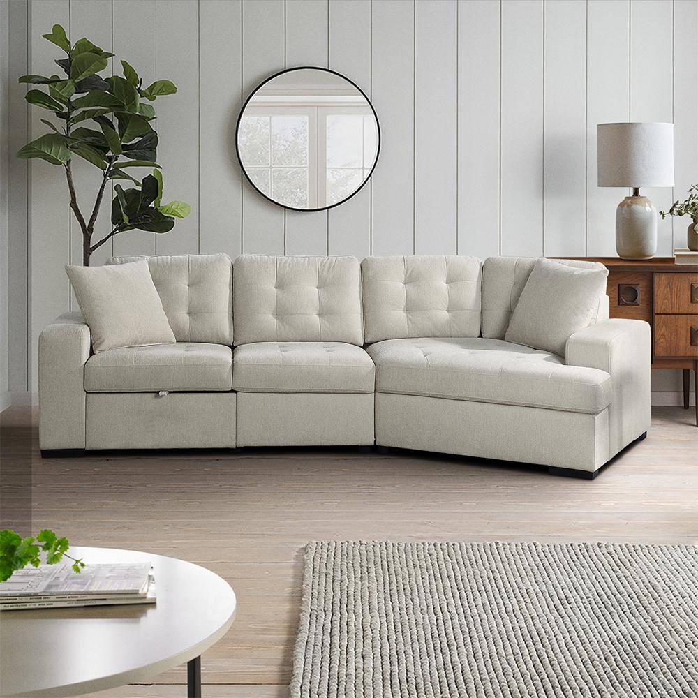 Delara 12.5 in. Straight Arm 2-piece Chenille Sectional Sofa in Beige ...