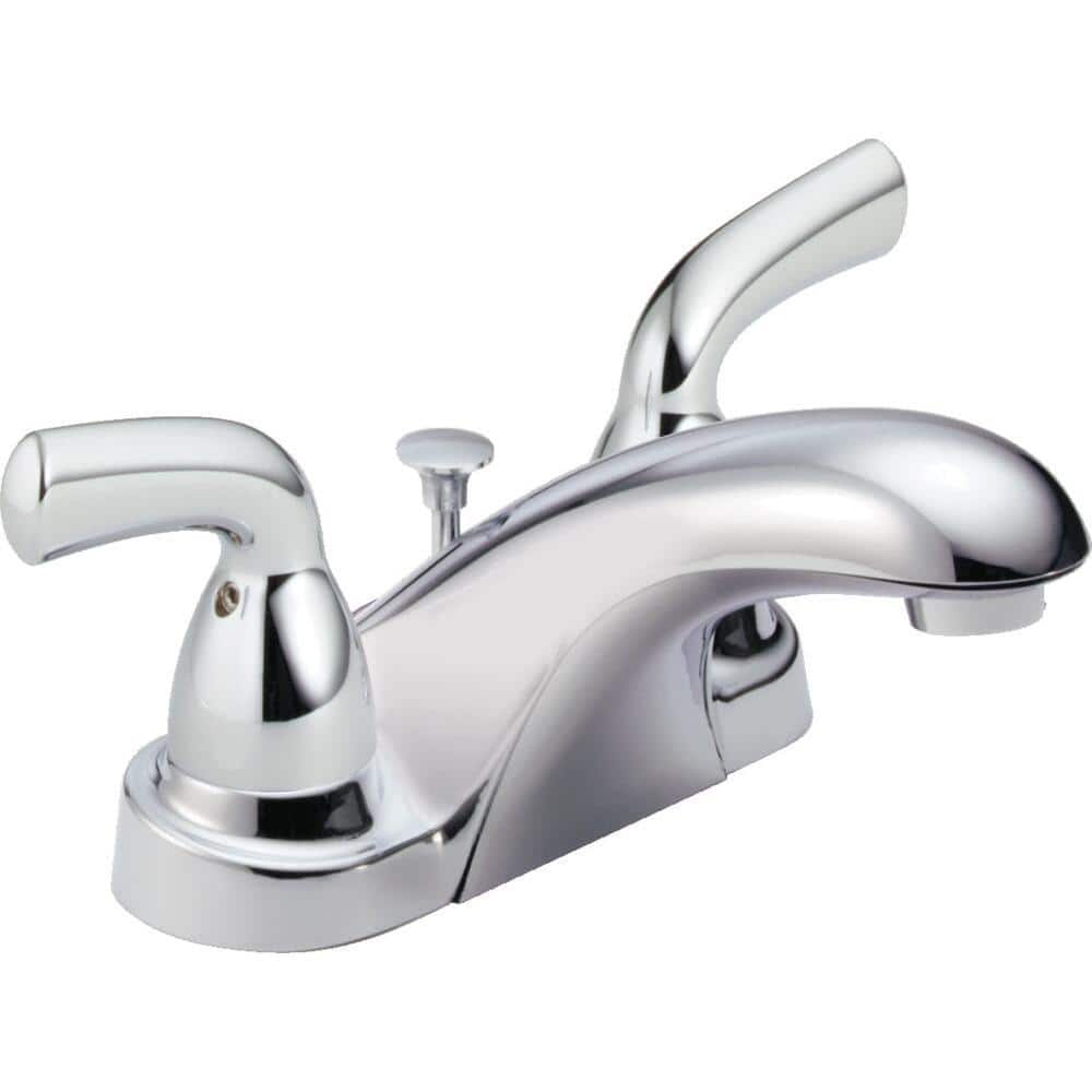 Chrome 4-Inch Centerset 2-Handle Bathroom Faucet with Metal Drain Assembly