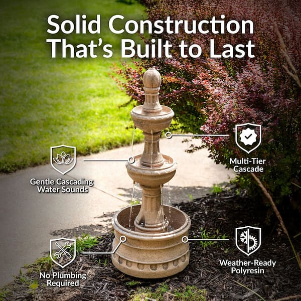 Sunnydaze Cyprus 3-Tier Polyresin Outdoor Fountain - Eggshell WNC