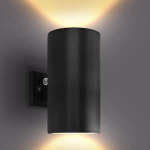 12 in. Black Dusk to Dawn LED Outdoor Hardwired Cylinder Wall Sconce 3CCT 3000K-5000K, 20/30/40W Dimmable IP65 ETL
