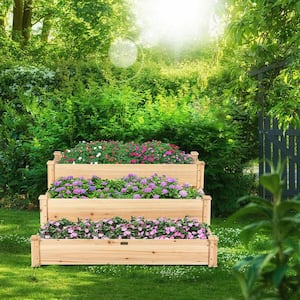 49 in x 49 in x 22 in 3-Tier Natural Wooden Garden Raised Bed Elevated Planter Kit