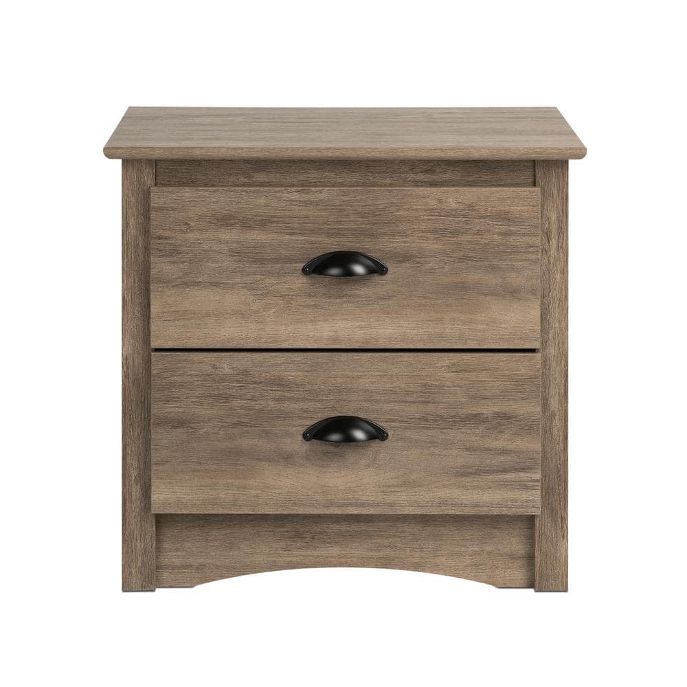 Drifted Gray Coastal 2-Drawer Nightstand with Metal Handles
