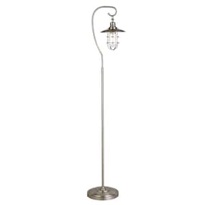 63 in. Silver Nickel Arched Floor Lamp with Clear Transparent Glass Globe Shade