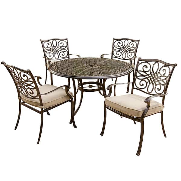 Hanover Traditions 5-Piece Patio Outdoor Dining Set with 4-Cast Aluminum Dining Chairs and 48 in. Round Table