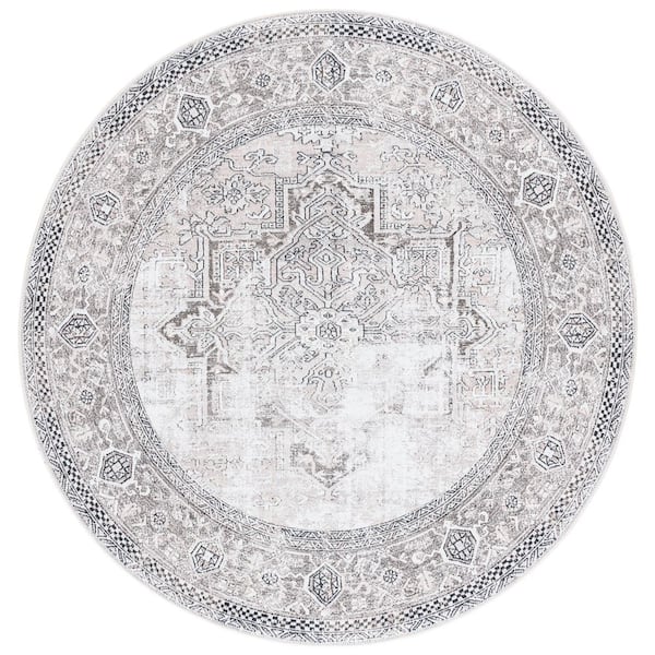 Orlando 7 ft. x 7 ft. Round Taupe/Beige Antique Wash Medallion Washable Area Rug