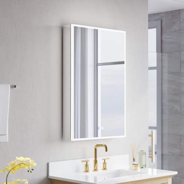 24 in. W x 36 in. H Rectangular Recessed/Surface Mount LED Medicine Cabinet with Mirror, 3x Magnifier, USB, Type C