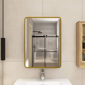 20 in. W x 28 in. H Rectangular Framed Horizontal or Vertical Hanging Wall Bathroom Vanity Mirror in Gold