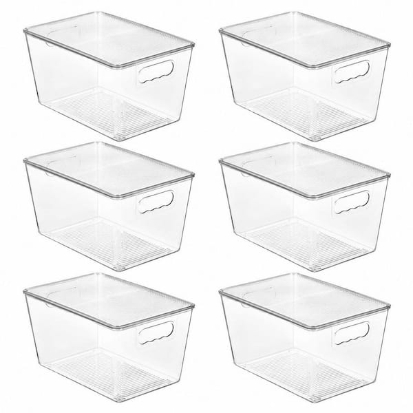 6-Pack 11 in. L x 7.5 in. W x 6 in. H Clear Stackable Storage Bins with Lid andHandle for Pantry Organizer and Storage